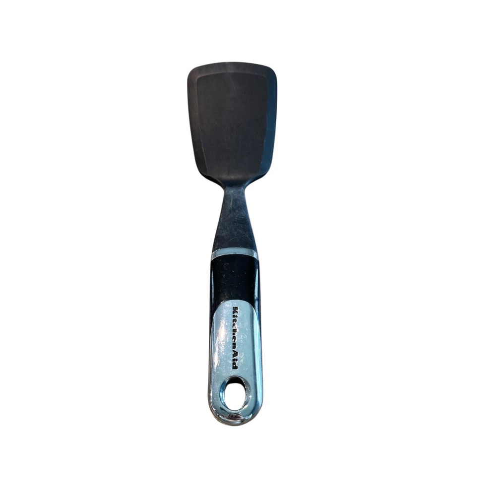 KitchenAid Black Nylon Short Turner Spatula Heat Resistant Non-Stick Safe Chrome
